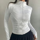 White Retro Zipper Stand Collar Top with Long Sleeves 