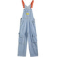 Blauer Vintage Overall mit Großen Taschen und Splash Ink Print