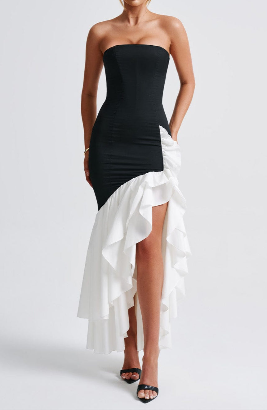 Pierina Maxikleid – Schwarz/Weiß