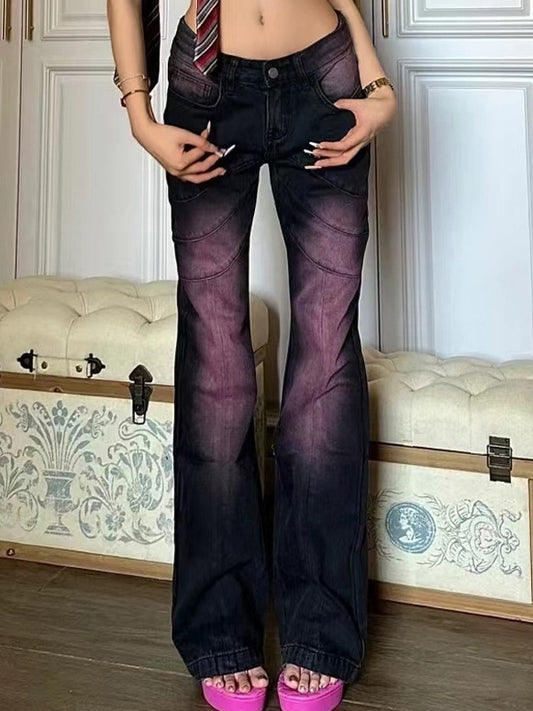 Jeans svasati slim a vita bassa viola Y2K Ombre