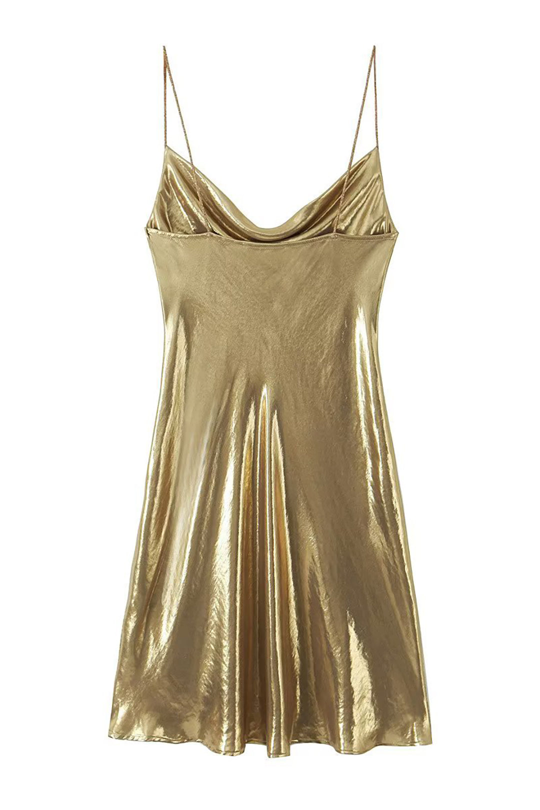 Y2K Cowl Neck Metallic Slip Mini Dress