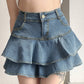 Minigonna in denim vintage a strati blu