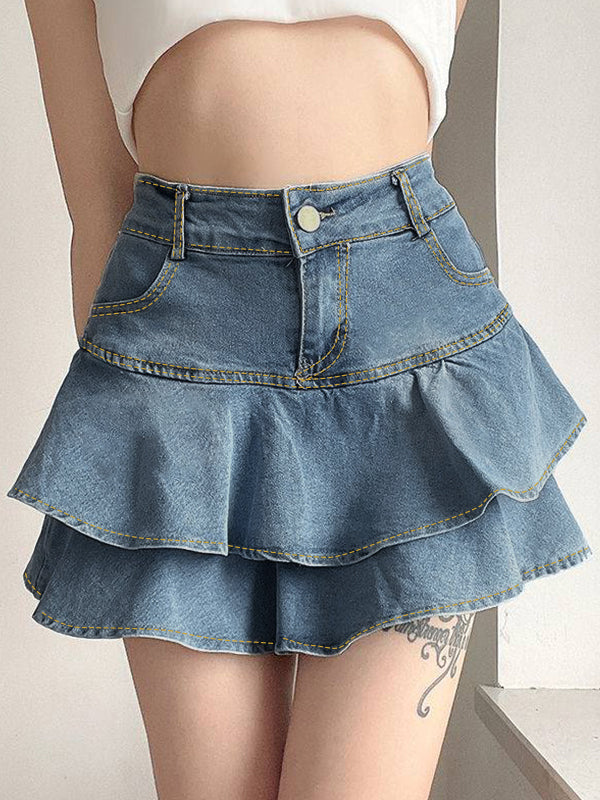 Blue Tiered Vintage Denim Mini Skirt