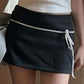 Black Bow Splice Low Waist Lace Up Mini Skirt