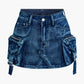 Faded A Line Denim Cargo Mini Skirt