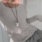 Top in maglia a maniche lunghe in due pezzi a coste vintage grigio