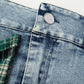 Vintage Asymmetrischer Karierte Patchwork Denim Minirock