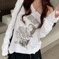 2000s white oversized long sleeve shirt with portrait print