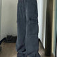 Black Vintage Big Pockets Hanging Detail Cargo Jeans