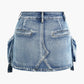 Faded A Line Denim Cargo Mini Skirt