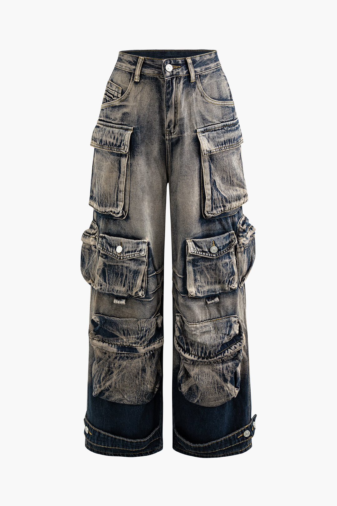 Ombre Punk Weit Geschnittene Cargo Jeans mit Mehreren Taschen