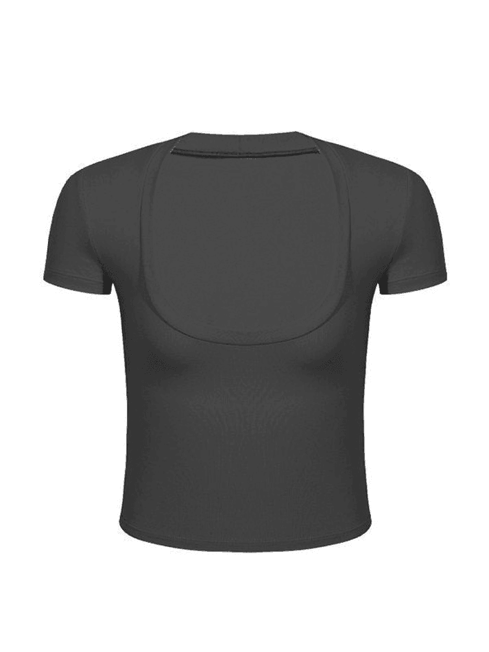 Top corto basic grigio scuro con scollo rotondo