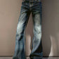 Dunkle Vintage Gewaschene Zerrissene Boyfriend Flared Jeans