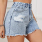 Ripped Raw Hem Denim Shorts with Washed