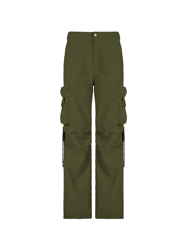 Pantaloni cargo verdi hip pop a vita bassa con zip laterale