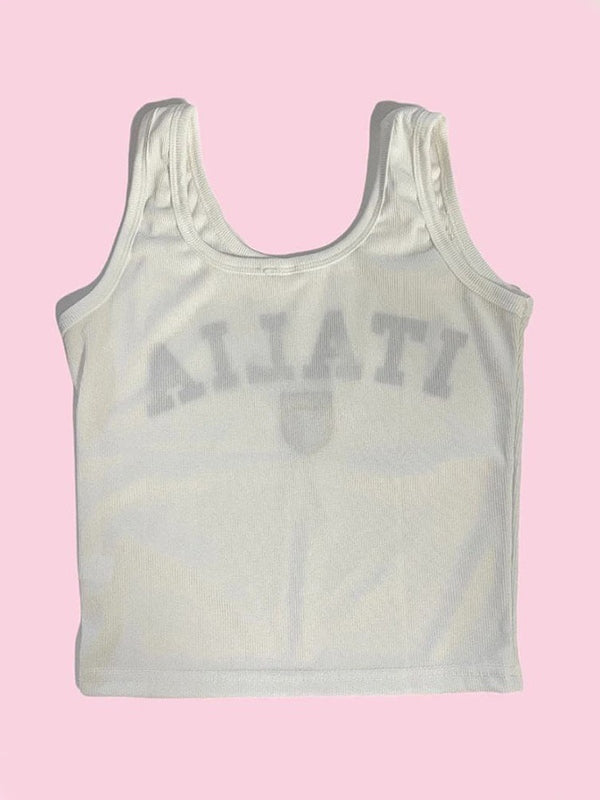 U-neck tank top with embroidery and letter print