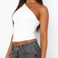 White Vintage One Shoulder Ruffle Tank Top