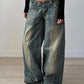 2000s Zerrissene Asymmetrischer Teilungsnaht Baggy Jeans