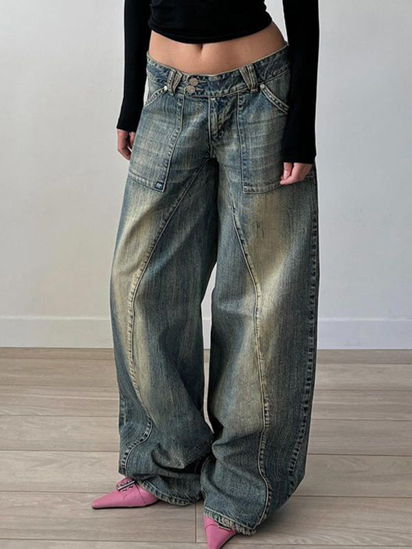 2000s Zerrissene Asymmetrischer Teilungsnaht Baggy Jeans