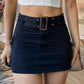 Black vintage denim cargo mini skirt with buckle belt