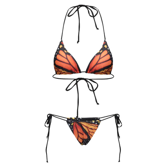 JY Set bikini con stampa farfalla vintage arancione/Set bikini con stampa farfalla vintage arancione