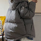 90s Grey Solid Puffer Jacket with Heart Embellishment and Hood