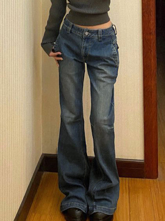 Vintage Zerrissene Flared Jeans mit Niedrigem Bund