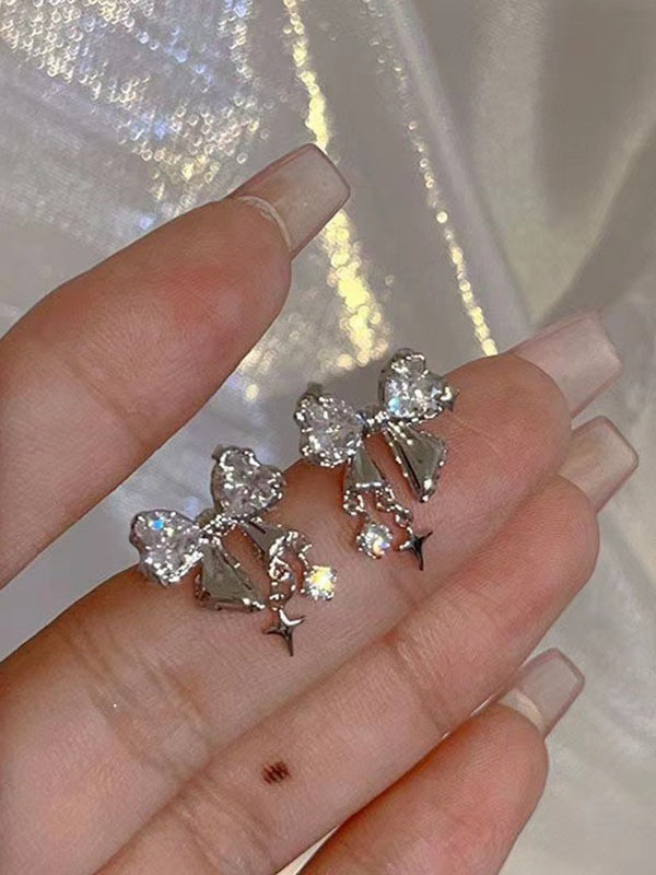 Glittering Bow Rhinestone Styling Stud Earrings