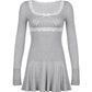 Grey Y2K mini dress with lace insert and square neckline