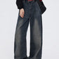 Dunkle Vintage Gewaschene Boyfriend Jeans mit Hoher Taille