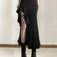 Black High Waist Irregular Split Goth Skirt