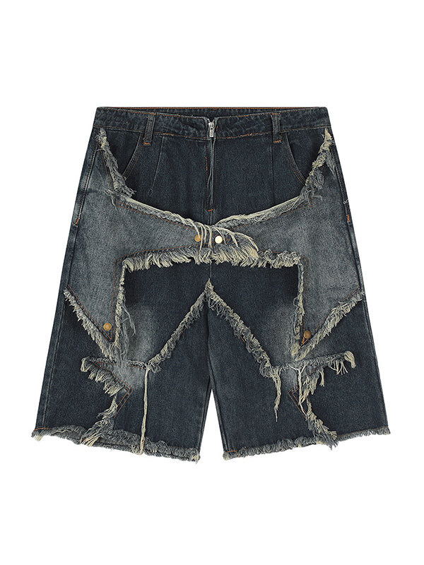 Vintage Baggy Sternmuster Patchwork Jeansshorts