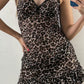 Vintage lace stitching v-neck leopard print mini dress