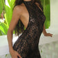 Black backless vintage lace mini dress with halter neck