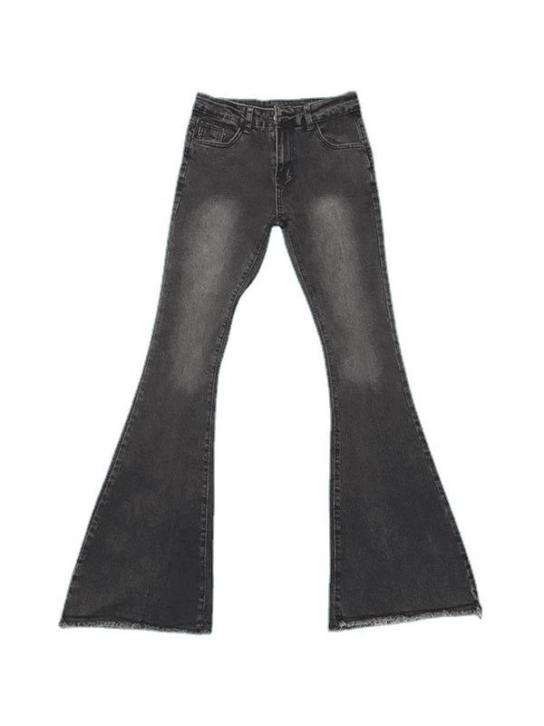 Dark Y2K Washed Stretch Low Waist Flared Jeans