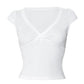 2000s White Short Sleeve V Neck Crop Top