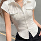 White Y2K blouse with pocket and button placket