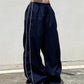 Pantaloni larghi sportivi retrò blu navy con strisce