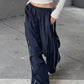 Pantaloni larghi sportivi retrò blu navy con strisce