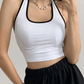 Kontrastfarbe Vintage Trim Cropped Halter Tank Top