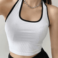 Kontrastfarbe Vintage Trim Cropped Halter Tank Top