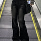2000 年代のフェード加工を施したブラックのボーイフレンド フレア ジーンズ