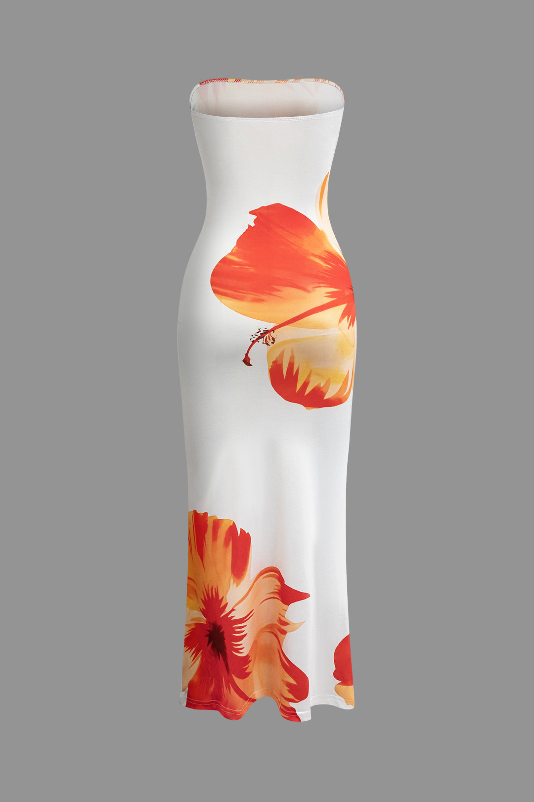 Sunny Floral Cascade Strapless Slim Midi Dress