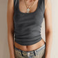 Graues Vintage Geripptes Slim Fit Tank Top