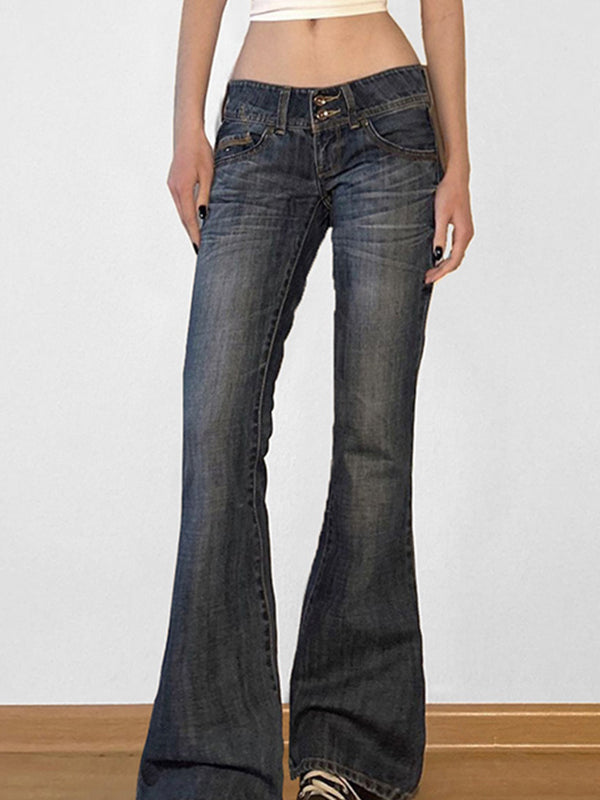 Blaue Y2K Low Rise Slim Flare Jeans