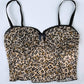 Vintage Bow Lace Splice Leopard Print Cami Top