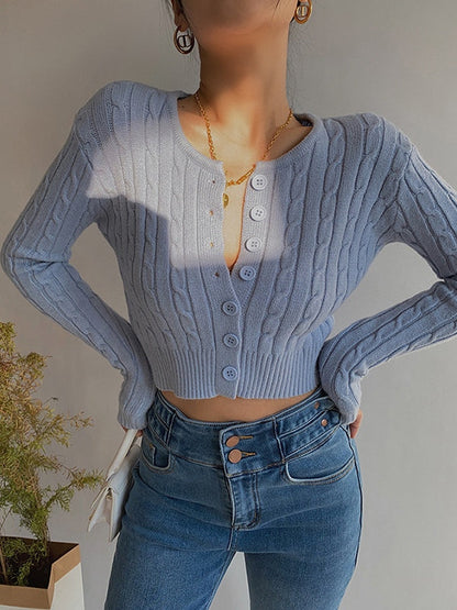 2000s Solid Cropped Cable Knit Cardigan 