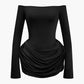 Solid Y2k Ruffle Off Shoulder Mini Dress
