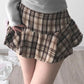 Brown vintage contrast check mini skirts
