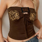 Vintage Bedrucktes Gürtel Cutouts Bandeau Top